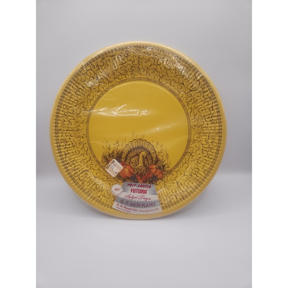Vintage C.A. Reed Co. Futura Thanksgiving-themed paper plates. New package of 6